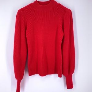 Line + Dot Red Sz M Ribbed Mock Neck Sweater